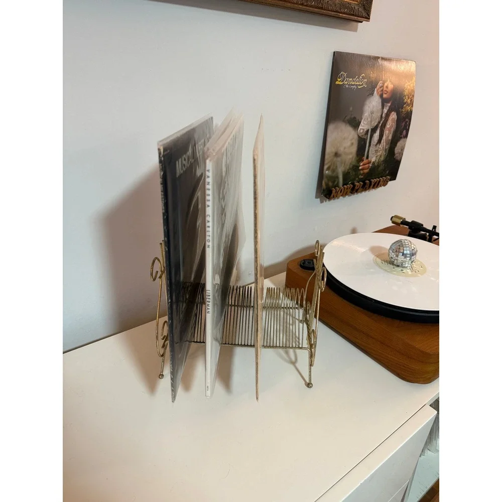 Vintage 1950s Gold Wire Vinyl Record Holder Mid Century LP Rack